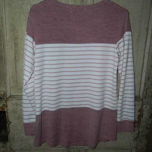 Vemvan | Pink and White Striped Long Sleeve Blouse Size M (DD-14) - Picture 4 of 4